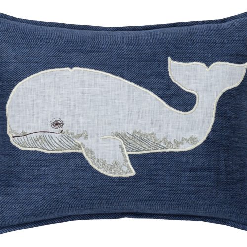 coral and tusk whale applique pillow