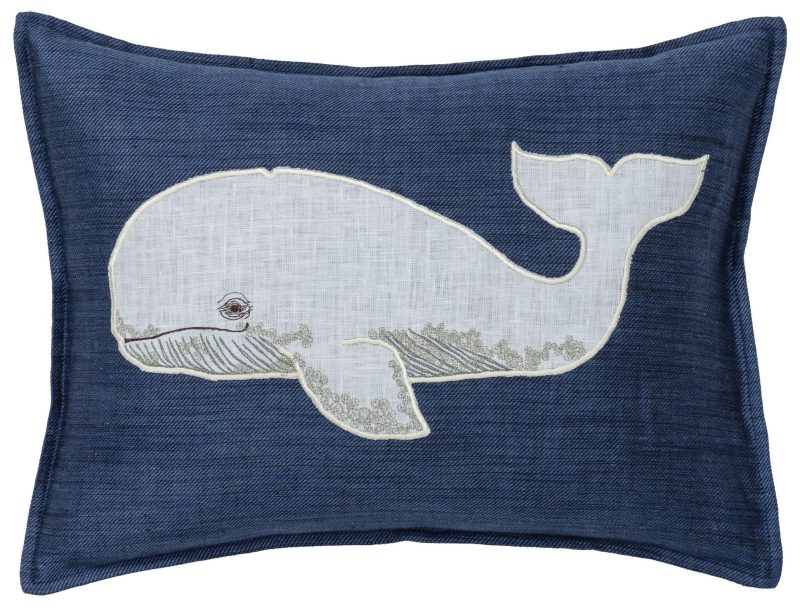 coral and tusk whale applique pillow