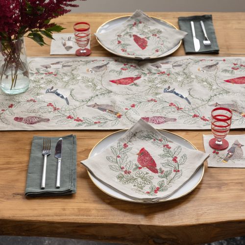 coralandtusk christmas table linens birds 4