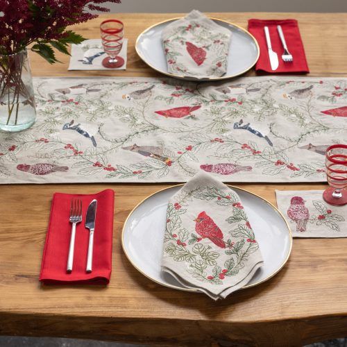 coralandtusk christmas table linens birds 5