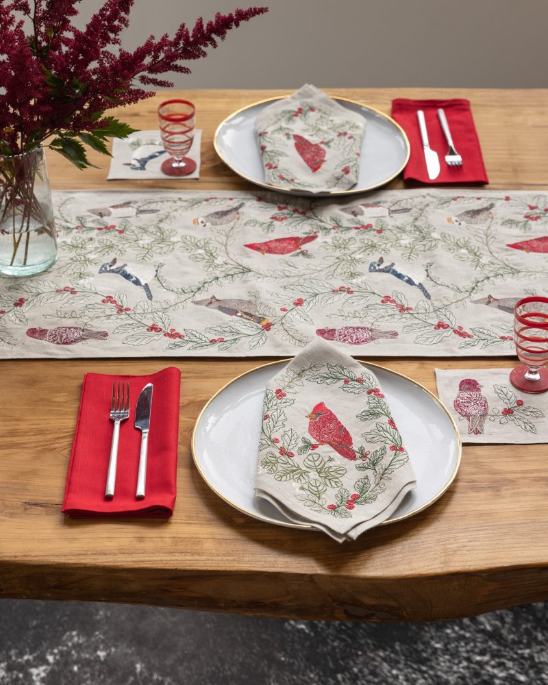 coralandtusk christmas table linens birds 5