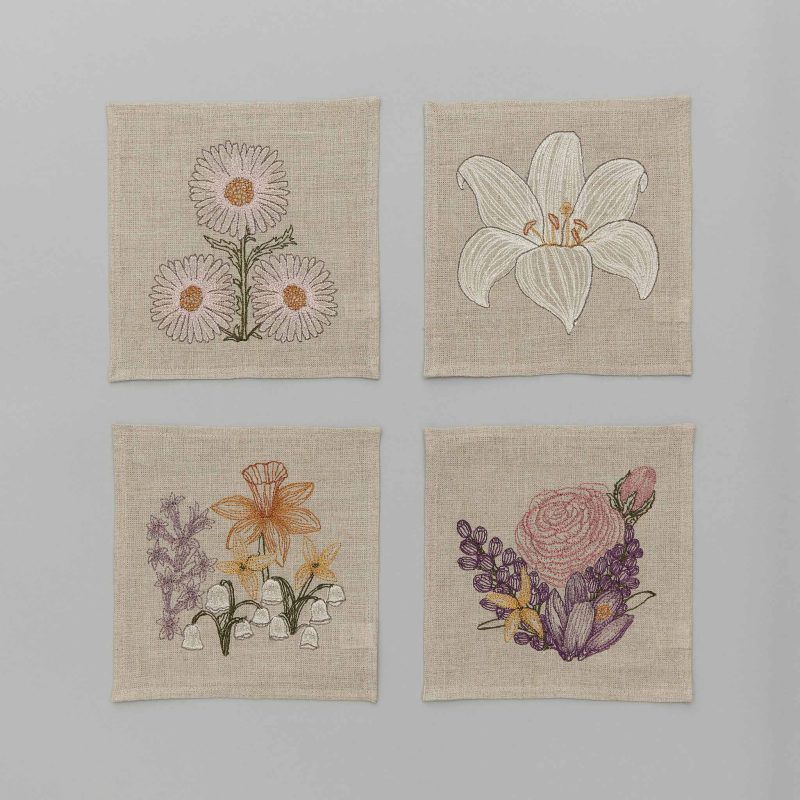 coralandtusk cocktail napkin lilies daisies 1