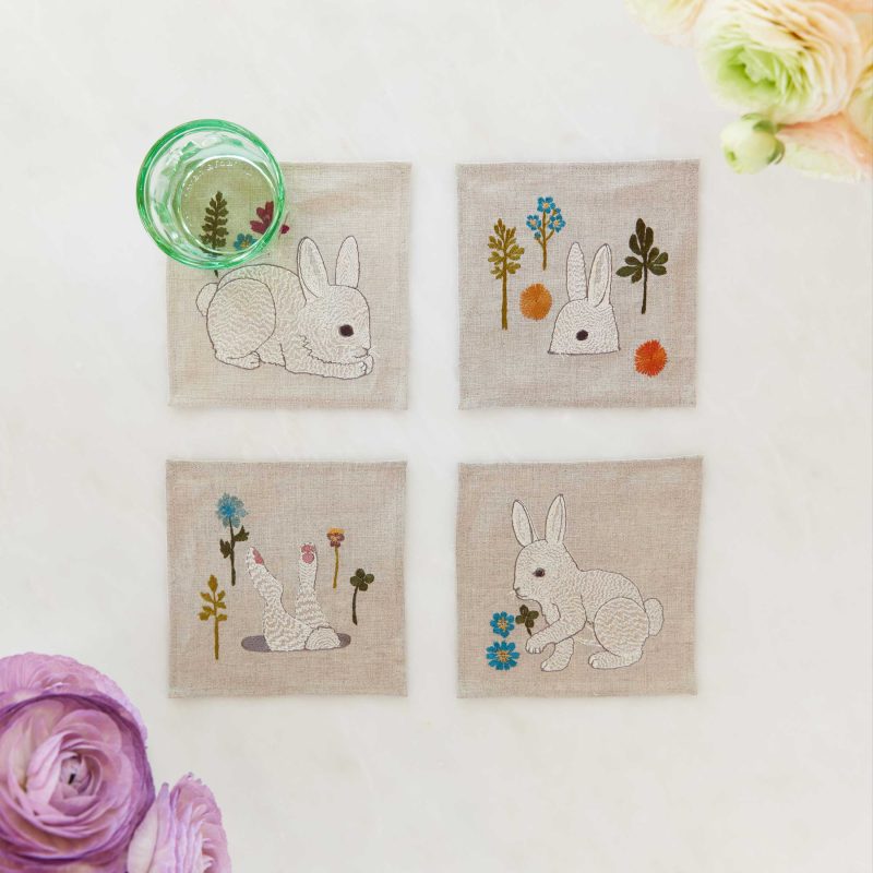 coralandtusk cocktail napkins bunnies