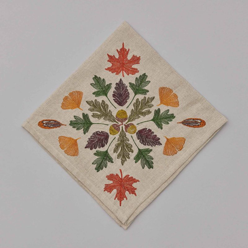 coralandtusk dinner napkin pressed leaves 1