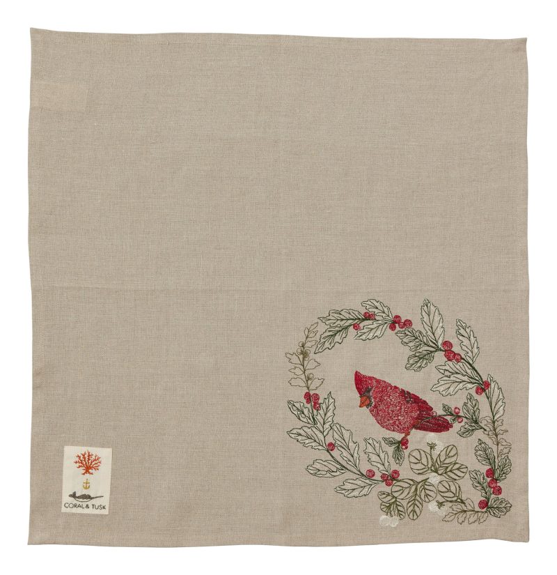 coralandtusk dinner napkin winter cardinal full