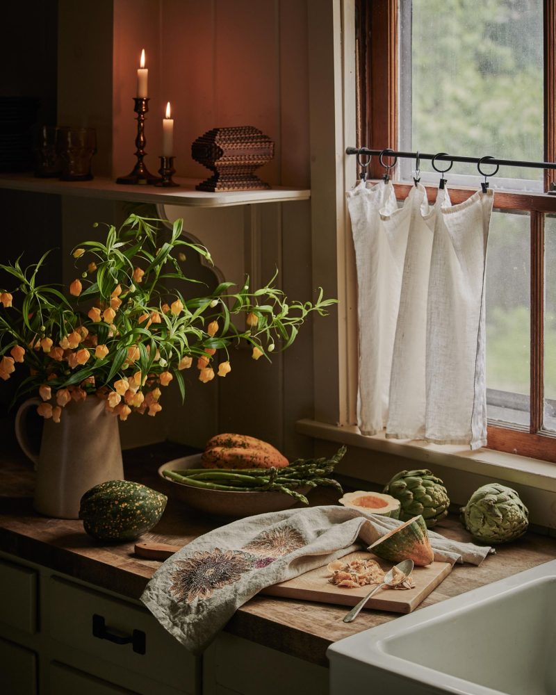 coralandtusk kitchen tea towel autumn blossoms