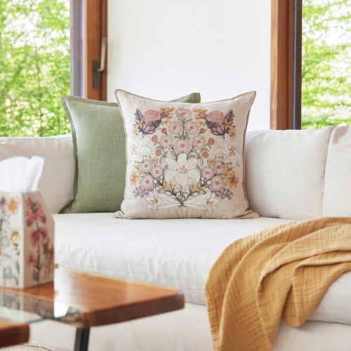 coralandtusk spring couch lilies daisies pillow