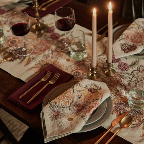 coralandtusk table dining autumn blossoms dinner napkin