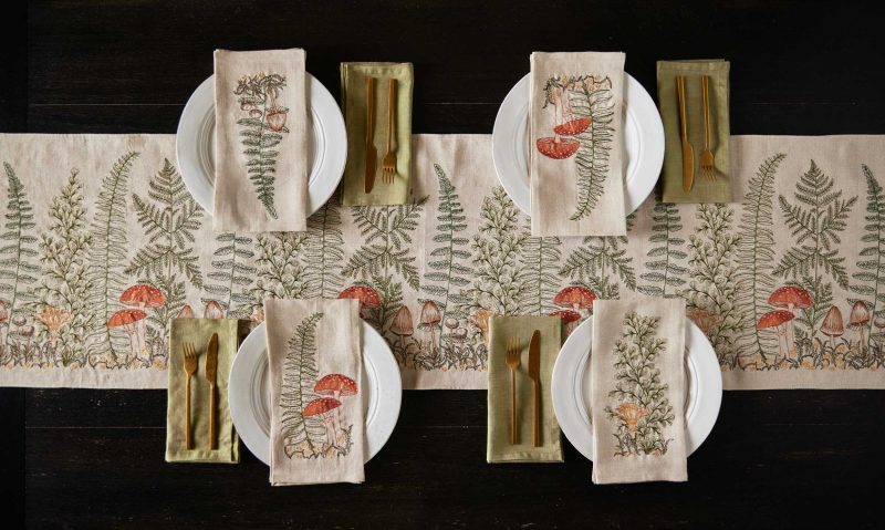 coralandtusk table ferns mushrooms tea towels 1