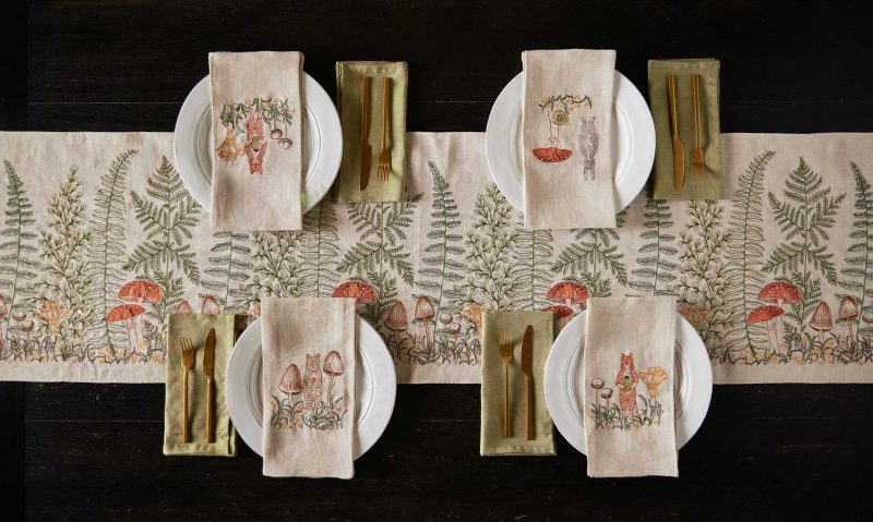 coralandtusk table ferns mushrooms tea towels 3