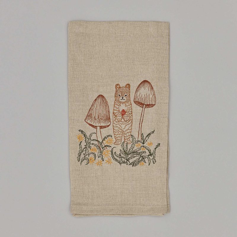 coralandtusk tea towel bear mushrooms 1