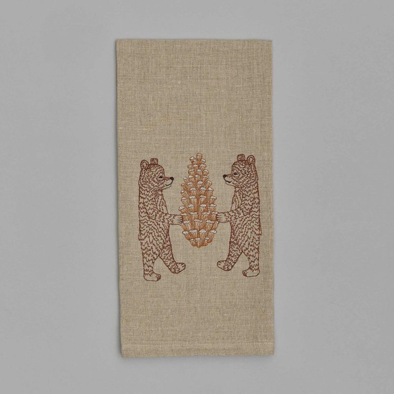 coralandtusk tea towel pinecone bears 1