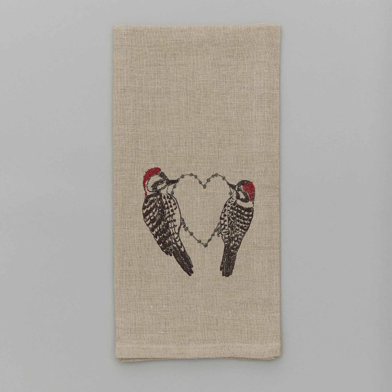 coralandtusk tea towel woodpecker love